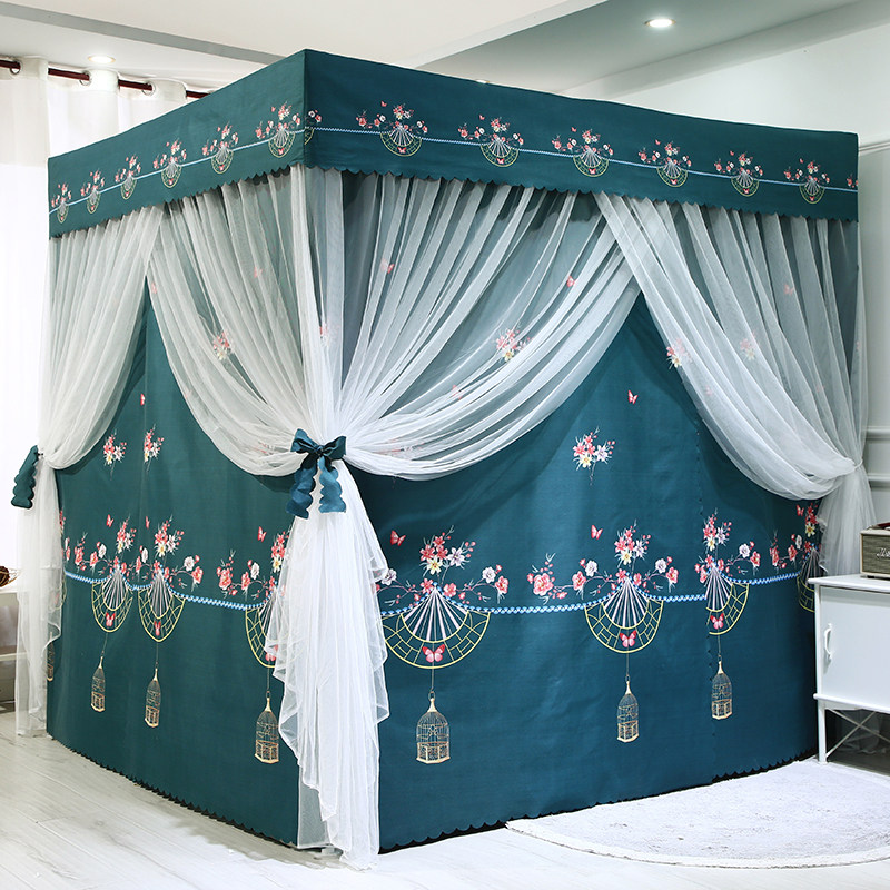 家用床帘遮光卧室床幔成人床围1.5m米保暖蚊帐一体式挡布床帐加厚