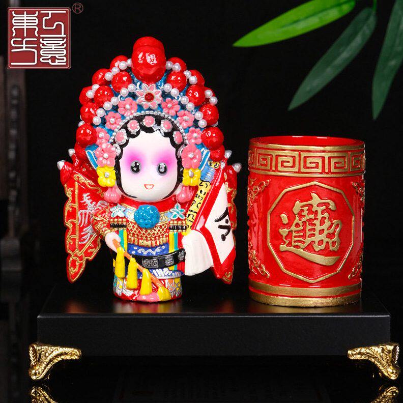甄选京剧创意笔筒三国生日伴手礼送老外北京特色纪念品民间手工艺