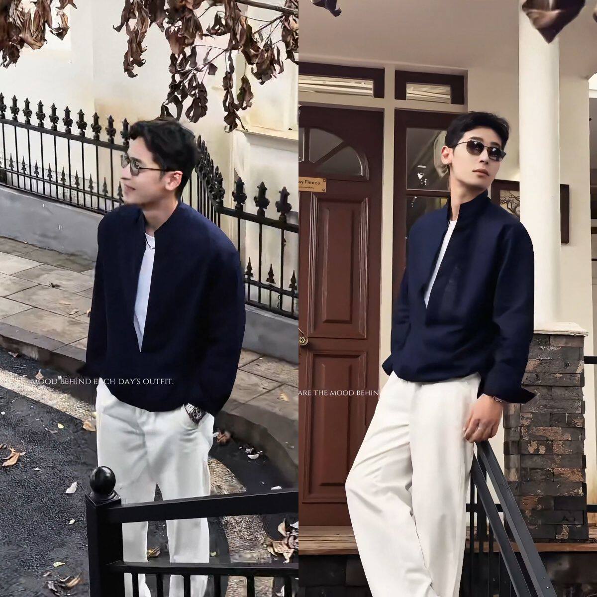 轻熟老钱风假两件立领长袖衬衫男士2026新款春季痞帅休闲衬衣男款