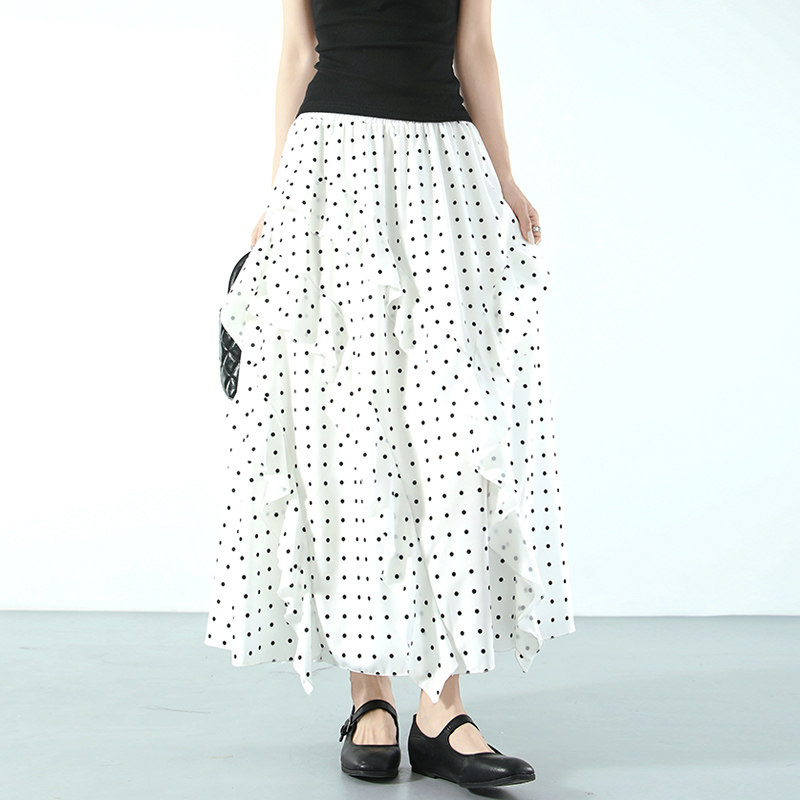 白色波点半身裙女夏季2026新款高腰显瘦小个子a字裙不规则蛋糕裙