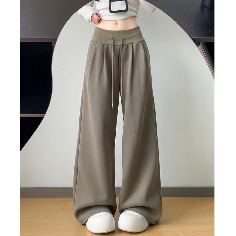美式军绿色阔腿裤女夏季2026新款低腰宽松垂感加绒加厚慵懒运动裤