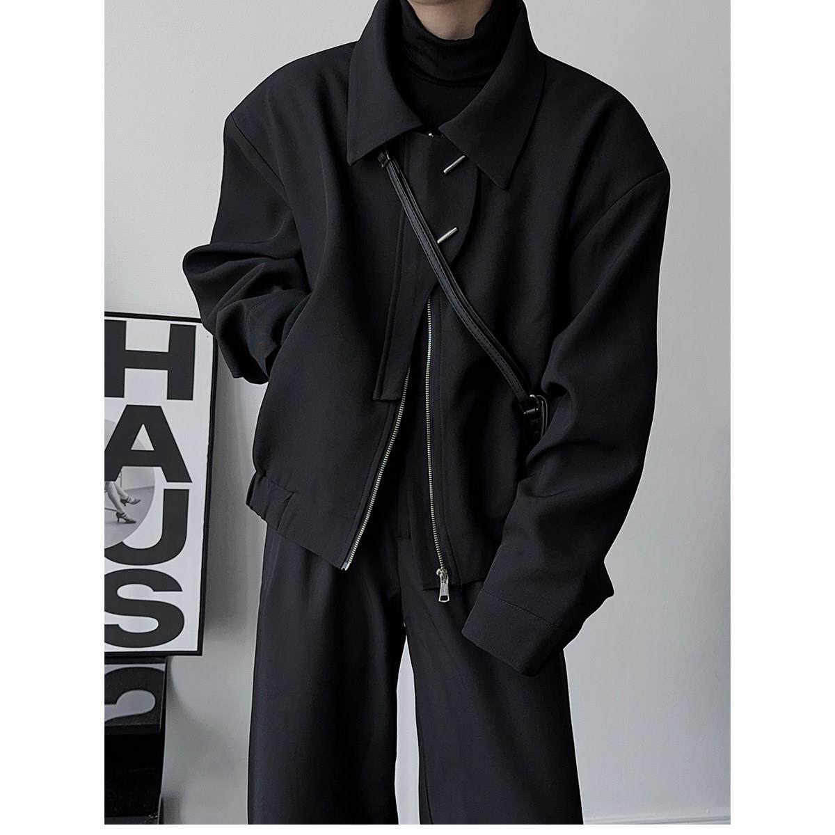 春秋设计感美式宽肩飞行夹克男女简约长袖时髦短款纯色宽松版外套