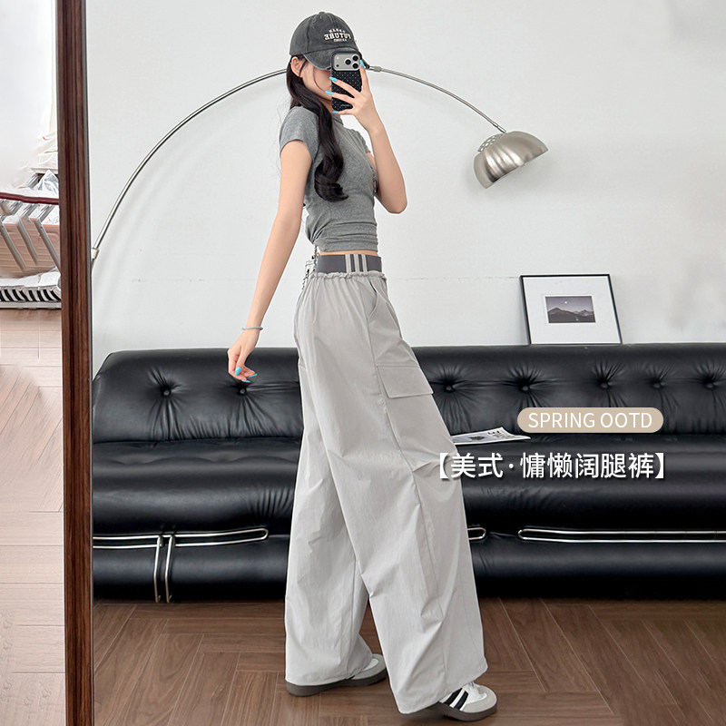灰色速干工装裤女2026新款夏季薄款运动登山伞兵裤宽松阔腿休闲裤