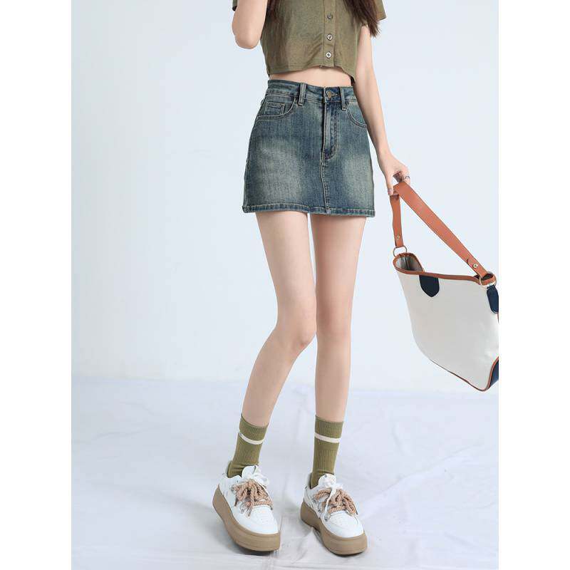 美式复古牛仔短裙女夏季显瘦性感辣妹紧身包臀裙裤短款高腰半身裙