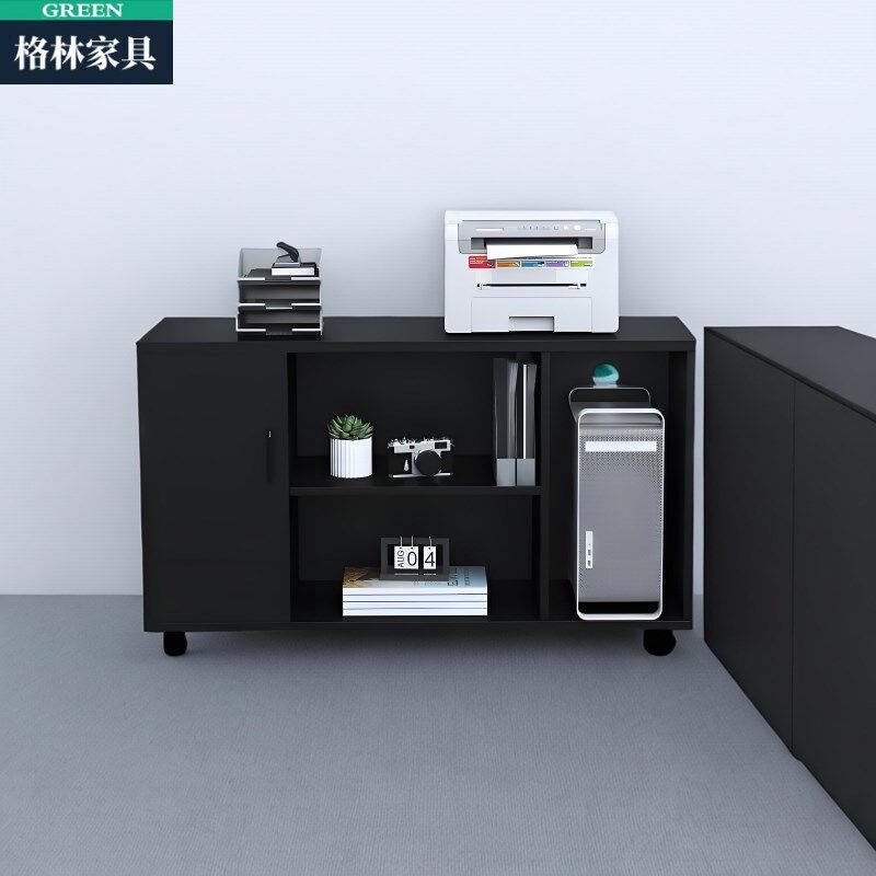 C2黑色办公桌边柜矮柜打印机柜侧柜工作台副柜储物柜文件柜主机柜