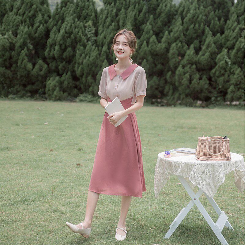 夏季新款法式复古气质温柔仙女甜美初恋少女修身长裙设计感连衣裙