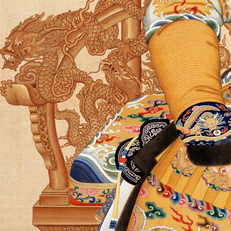 清代乾隆皇帝朝服画像装饰挂画新中式玄关背景墙有框客厅油画布