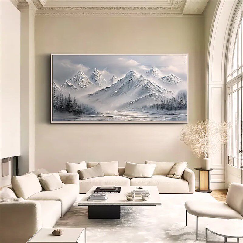 大芬村纯手绘油画抽象雪山树林风景轻奢客厅装饰画办公室卧室挂画