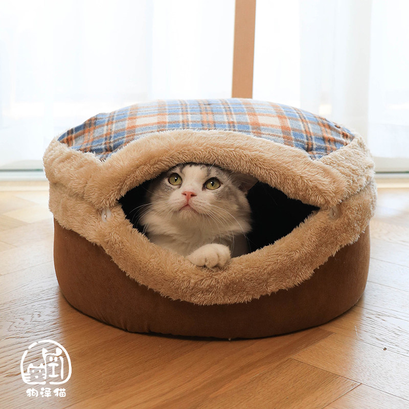 复古老花猫窝四季通用猫床冬天保暖猫帐篷封闭式小猫躲避屋宠物窝