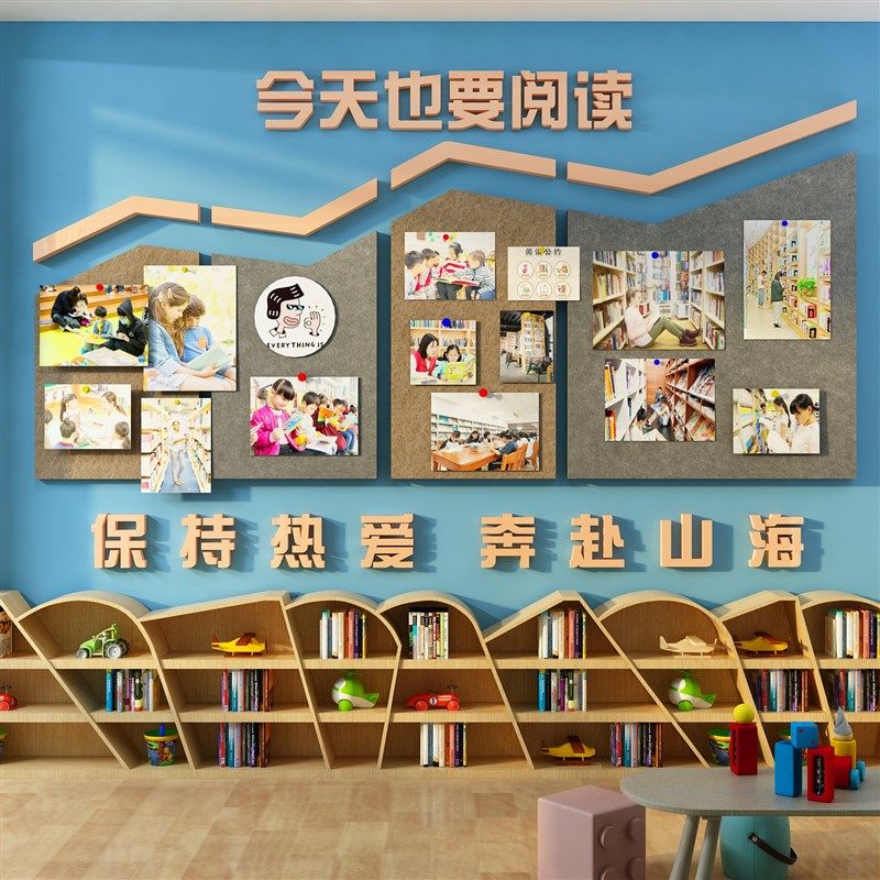 毛毡板图书角吧布置装饰阅读览室区文化墙面绘本馆环创照片贴教室