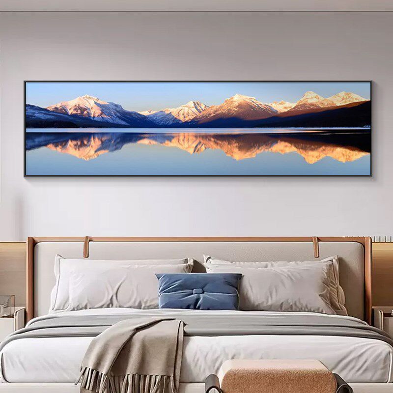 背靠金山卧室床头装饰画山水风景主卧房间挂画轻奢高级感客厅壁画