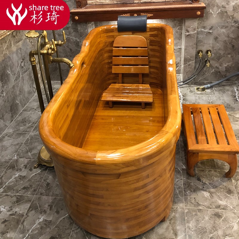 杉琦一孔带扶手橡木泡澡木桶浴缸成人木桶泡澡桶家用洗澡沐浴盆