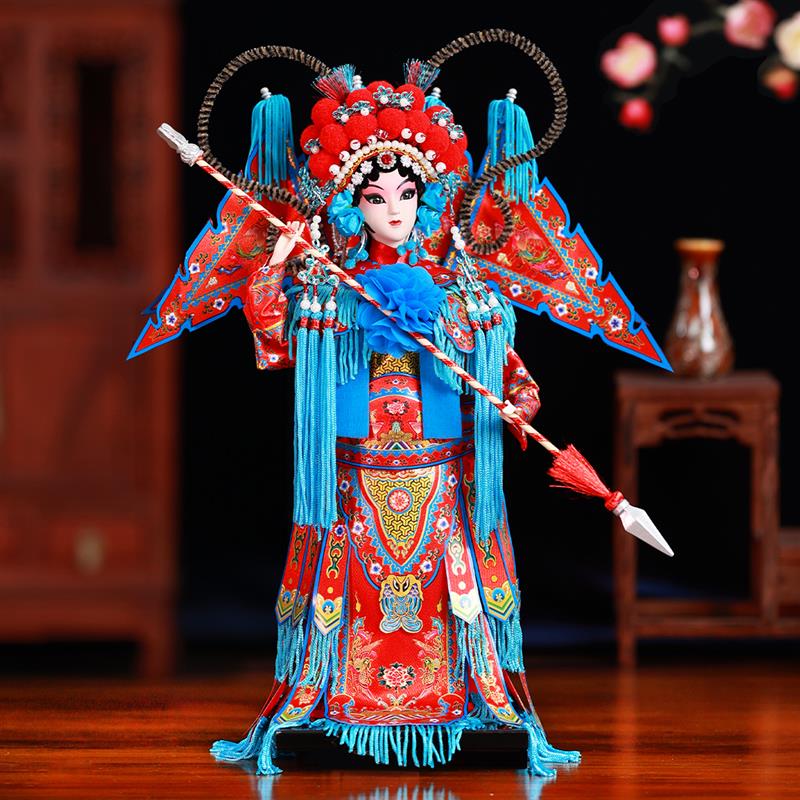 北京绢人娃娃穆桂英京剧人物摆件 中国特色礼物唐人坊手作绢人