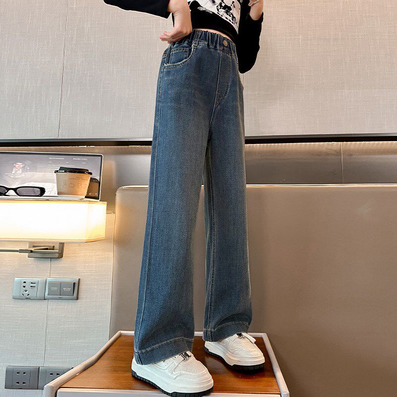 女童裤子春秋款2024新款秋装10岁女孩时尚休闲窄版阔腿儿童牛仔裤
