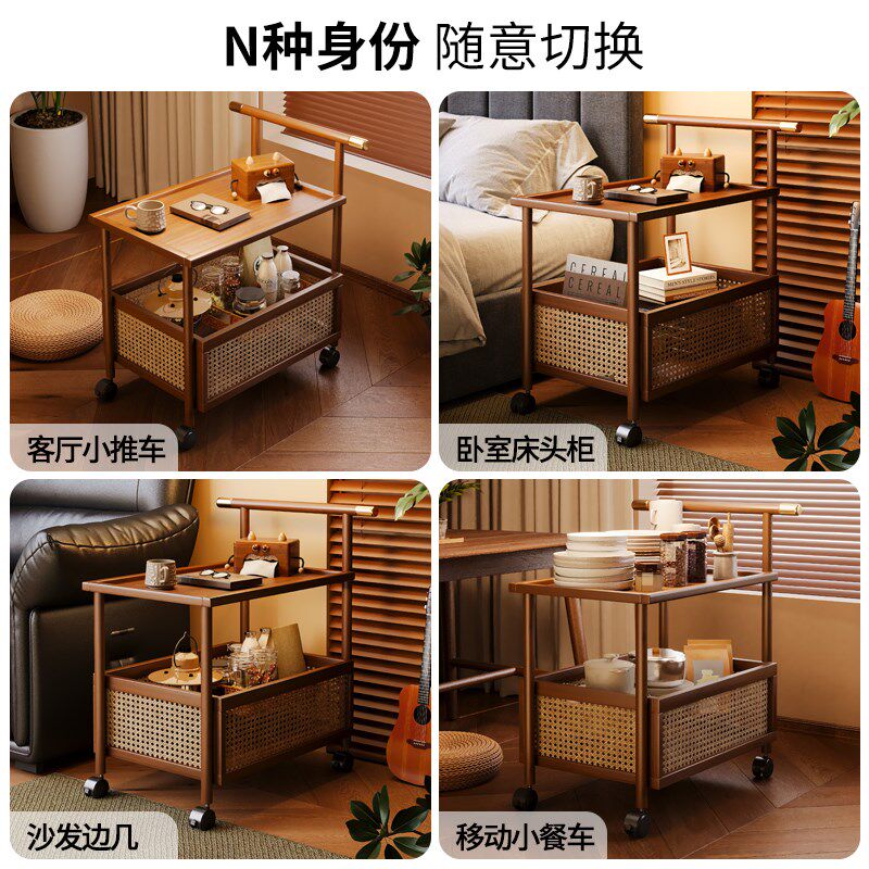 中古小推车客厅置物架落地可移动带轮杂物收纳架简易竹木储物架子