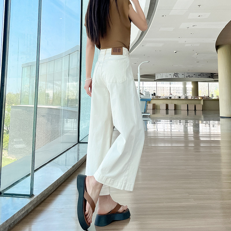 白色阔腿牛仔裤女小个子夏季薄款高腰宽松显瘦百搭八九分直筒裤子