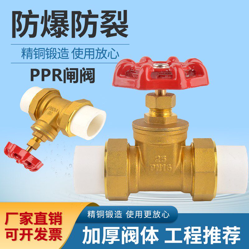 4分双活接6分PPR黄铜闸阀25热熔阀门开关50铜ppr32全铜1寸20PE管