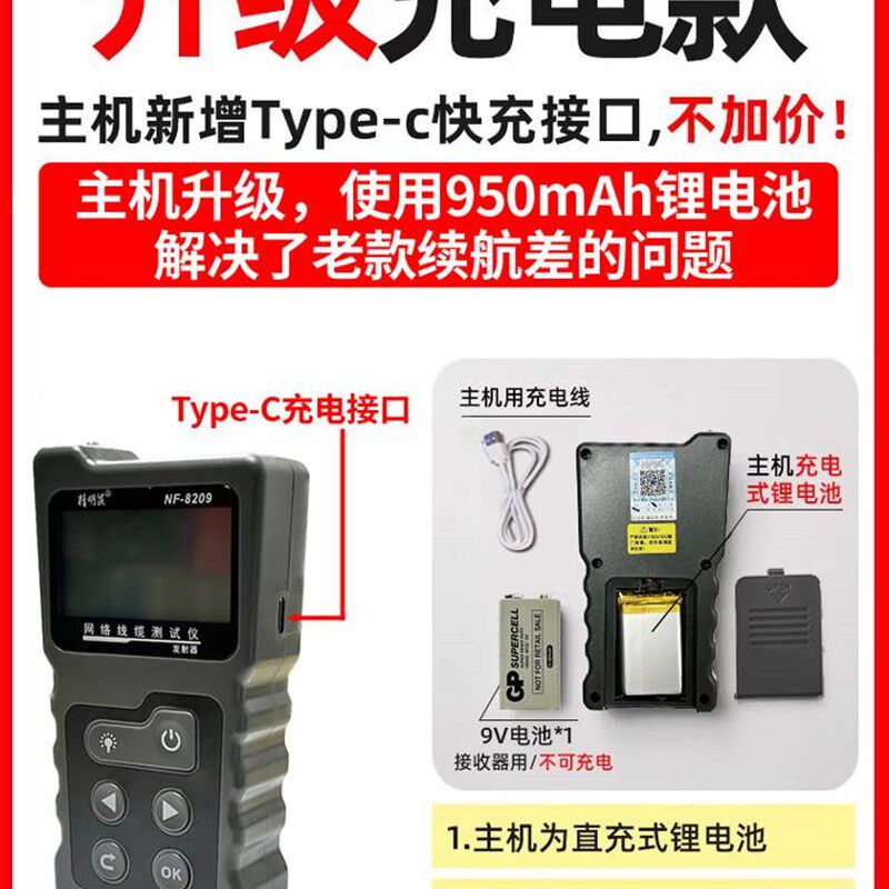 。精明鼠NF-8209网络寻线仪抗干扰多功能POE寻线器网线测试仪高精