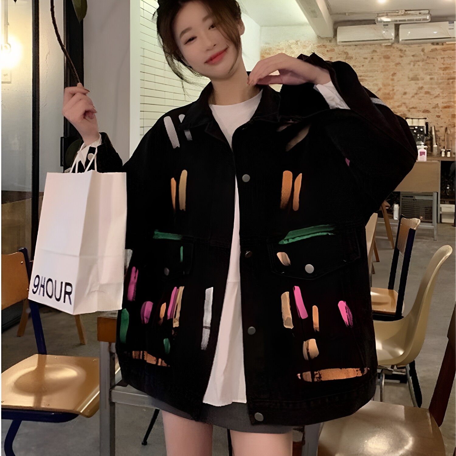 春秋新款印花牛仔外套女装大码韩版宽松时尚百搭BF风学生夹克上衣
