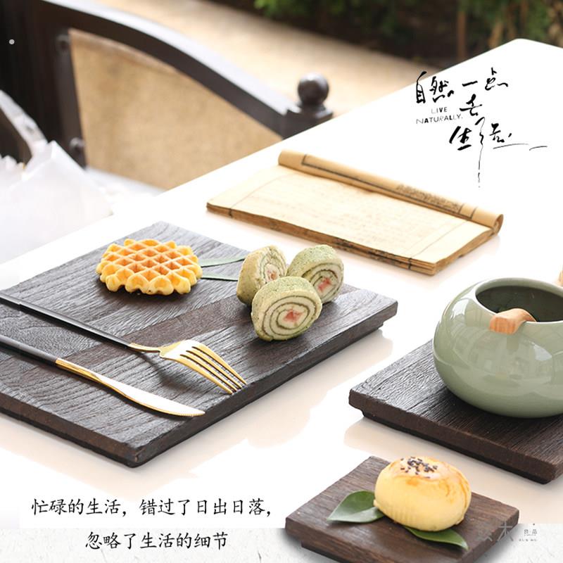 正方形餐盘砂锅隔热盘家用上盘子下午茶托盘烧烤盘烧桐木质甜品盘图片