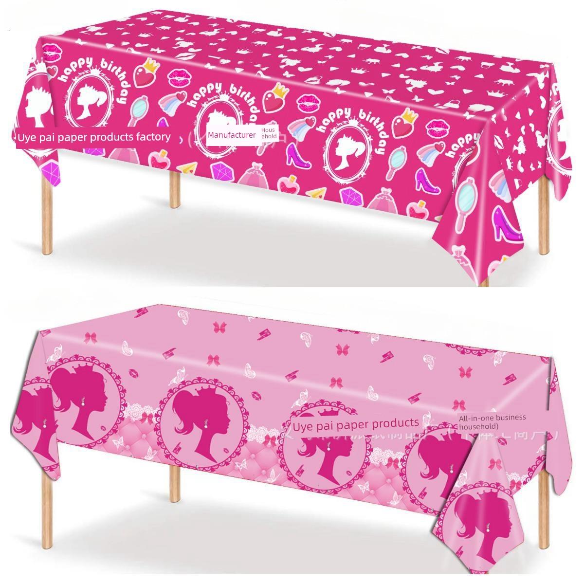 粉红色芭比公主主题一次性桌布桌布节日生日派对装饰道具安排用品
