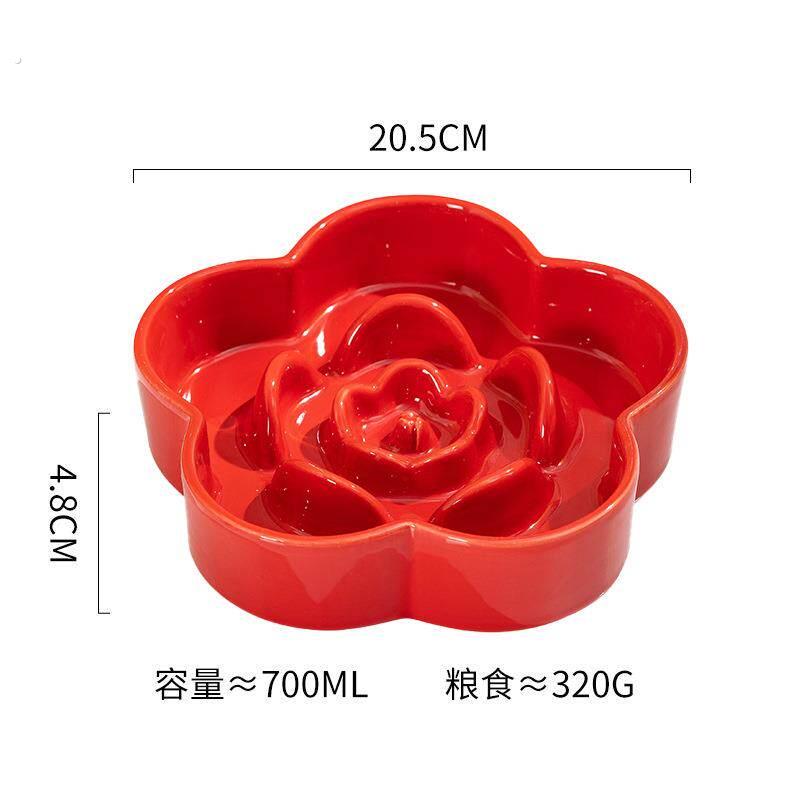 陶瓷慢食碗狗碗防噎中大型犬狗狗食盆猫碗带木架宠物碗亮面珠光碗