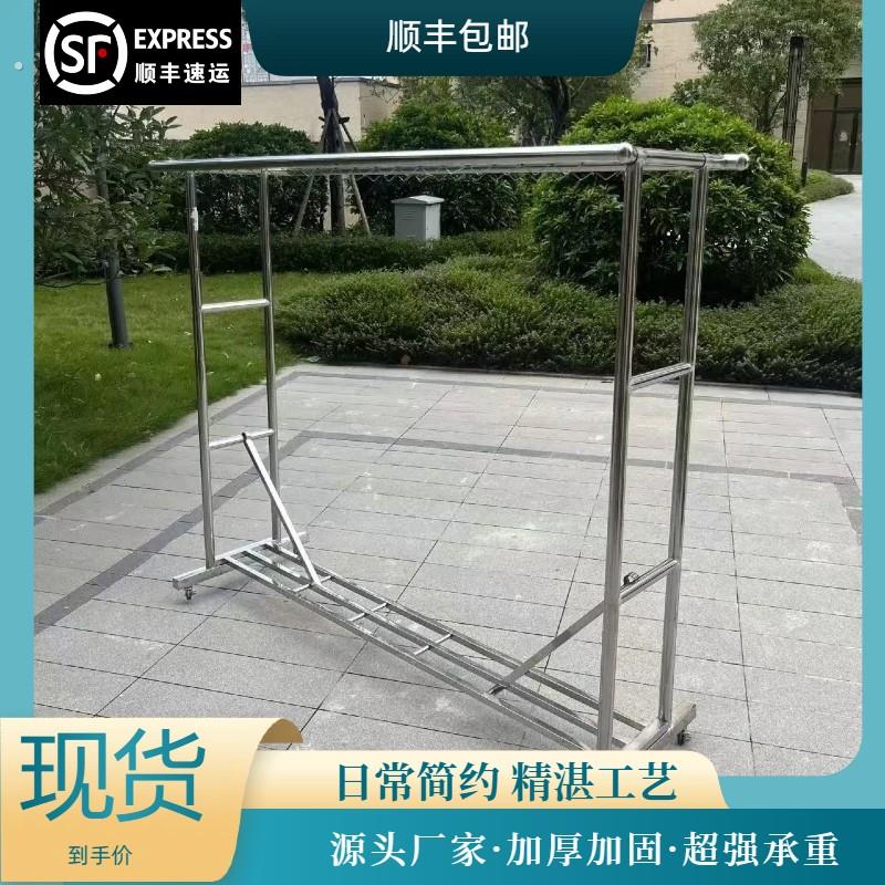 不锈钢材质新款双杠晾衣架防风钩晾衣杆免工具安装阳台户外家用