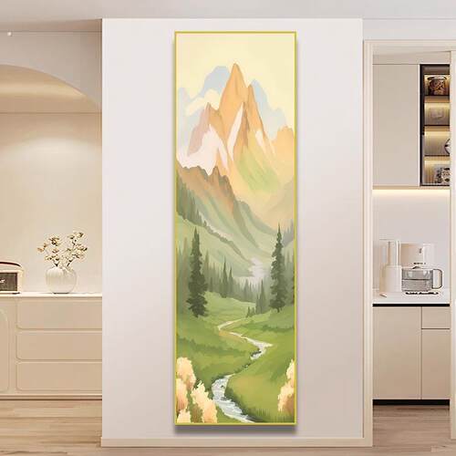新窄长条自粘装饰画客厅走廊过道轻奢简约玄关贴画细柱墙贴竖版壁