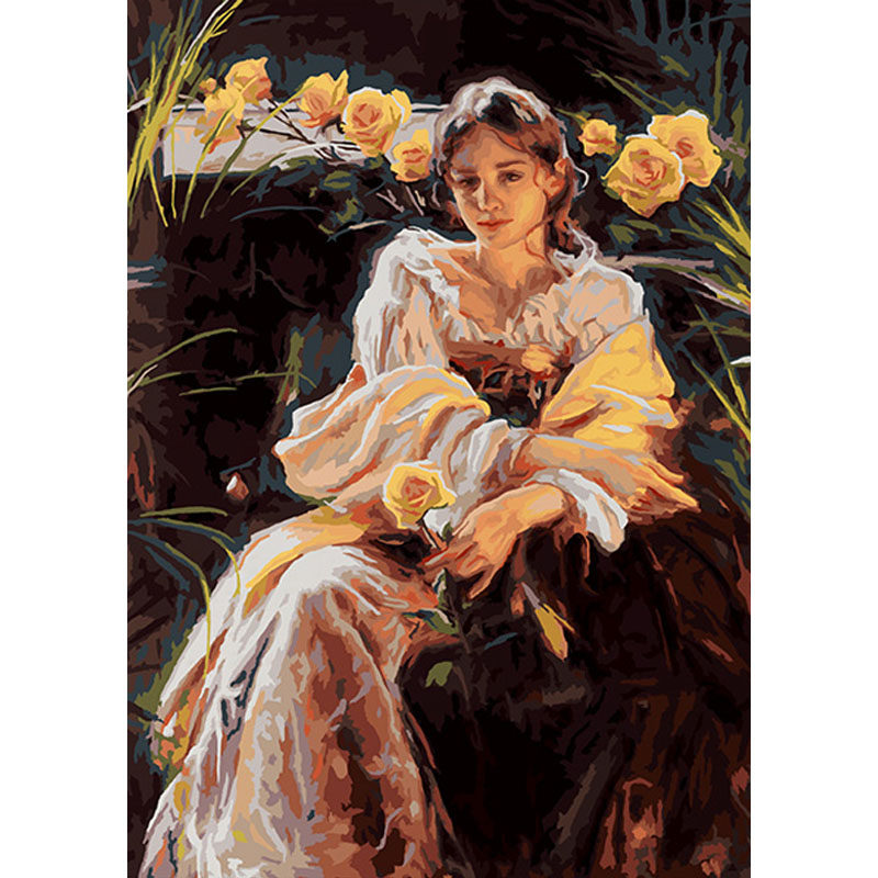 自油自画数字油画diy填色手工人物填充油彩画客厅玄关 她在花丛中