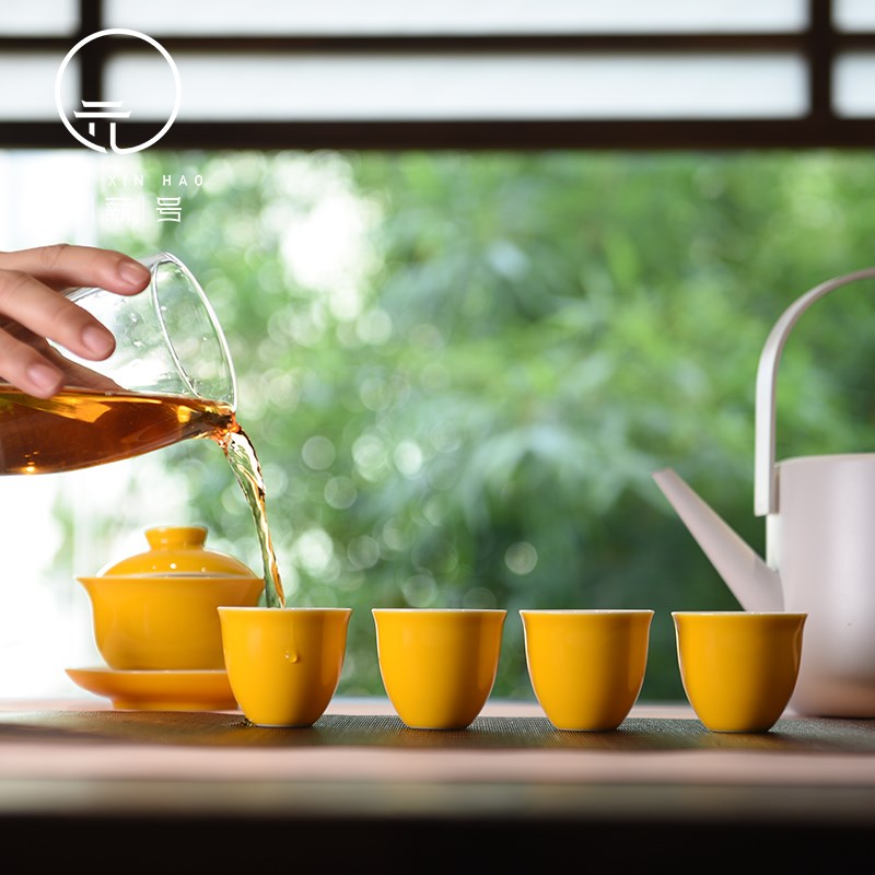 诚德轩元薪号景德镇高温颜色釉黄釉盖碗茶杯三才泡茶碗陶瓷家用套