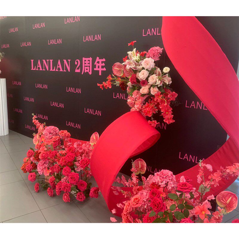 网红黑粉周年庆开业布置装饰高级感小众简约背景墙kt板摆件全套餐