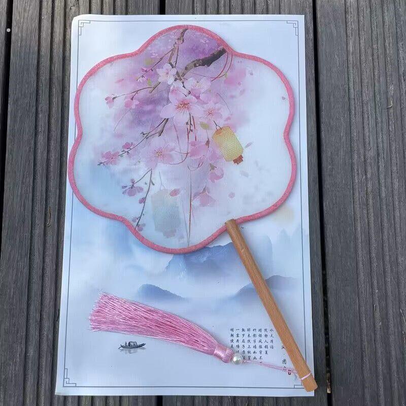 汉服扇子女童舞蹈扇古风仙气古代配饰手持旗袍跳舞专用胭脂妆团扇