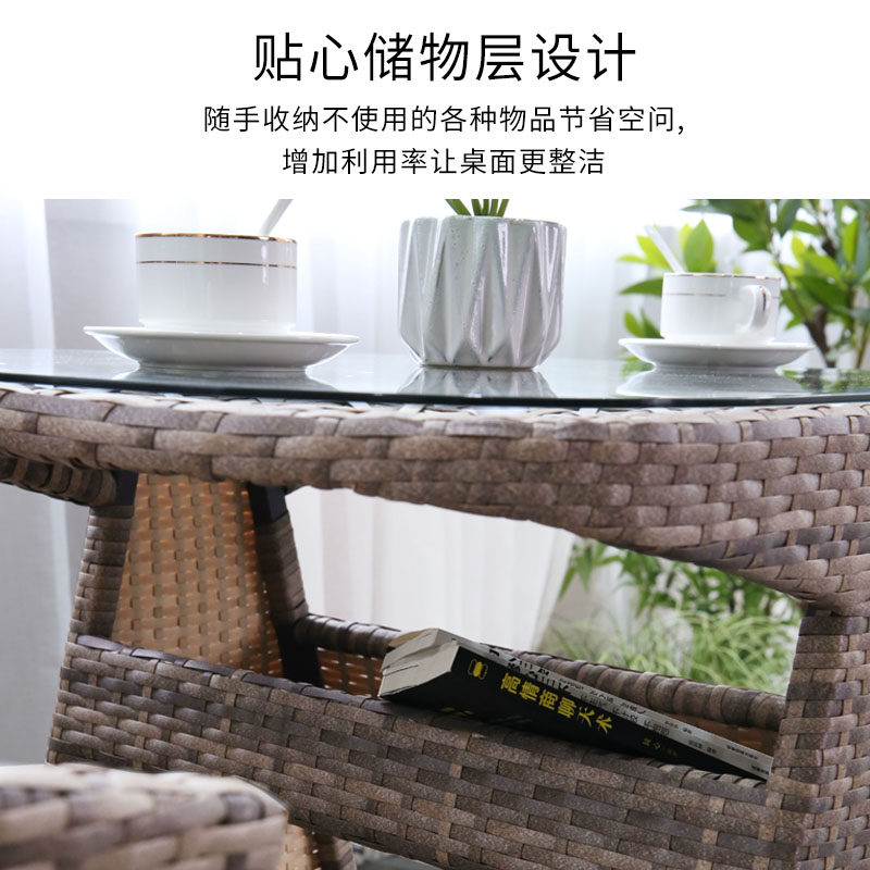 户外阳台藤椅三件套别墅休闲藤编椅室外花园庭院可收纳茶桌椅组合