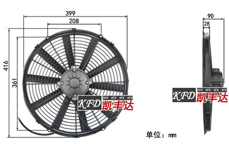16寸250W散热电子扇挖机装载机冷藏车叉车加装改装水箱风扇大功率