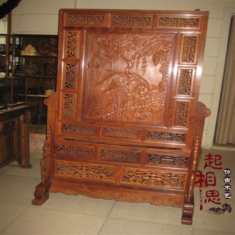 东阳木雕 大堂摆件 落地屏风实木座屏客厅卧室玄关隔断摆件