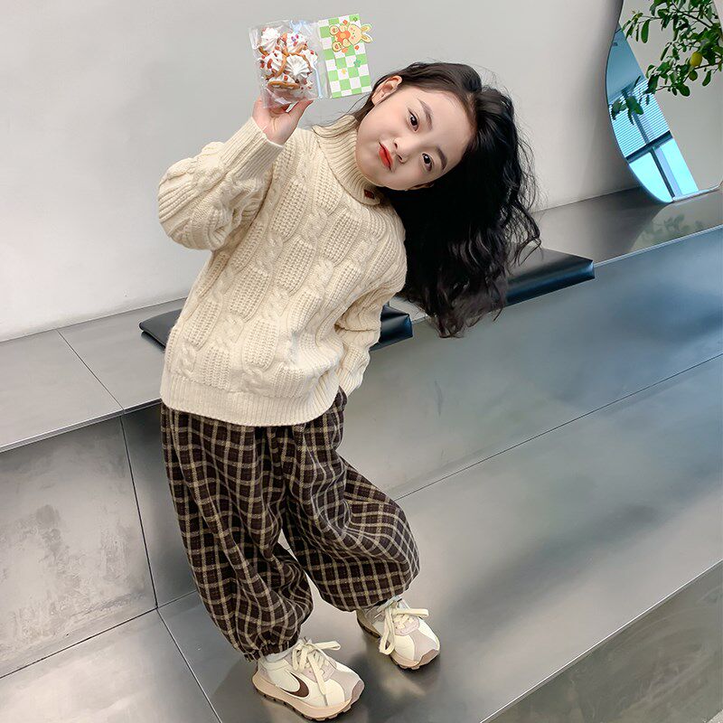 女童毛衣2024冬装新款儿童冬装洋气针织打底衫女宝宝加厚高领上衣