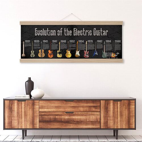 电吉他装饰画guitar演变历史海报音乐酒吧墙画乐器店装饰实木挂画