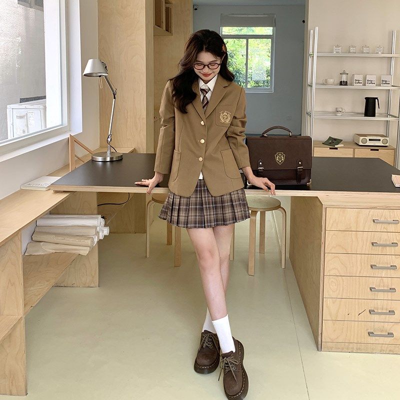 东京岁时记JK制服学院风西装外套女休闲棕色西服套装秋季摩尔学院
