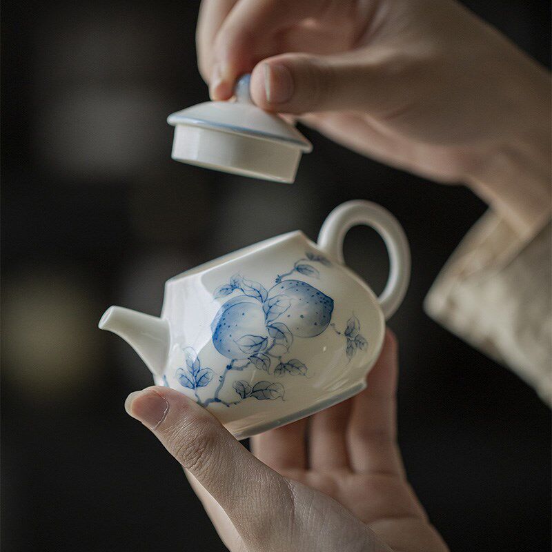 一品仟堂青己手绘陶瓷茶壶功夫茶具文人器青花泡茶壶球孔过滤单壶