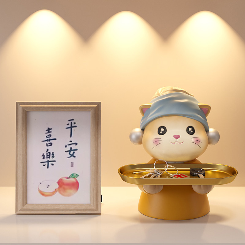可爱招财猫钥匙收纳玄关摆件进门鞋柜置物架家居软装饰品乔迁礼物