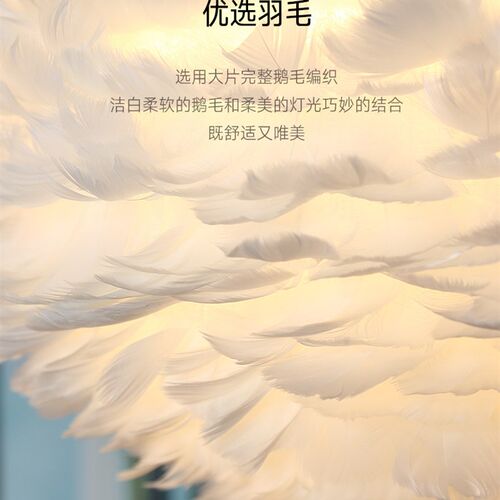 卧室羽毛吊灯北欧温馨浪漫创意网红白色粉色结婚庆美容院装饰灯具