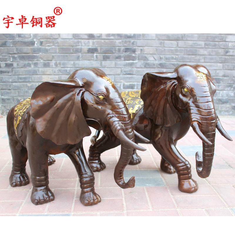 宇卓铜器铜象铜大象一对工艺品摆件 纯铜大象黄铜大象