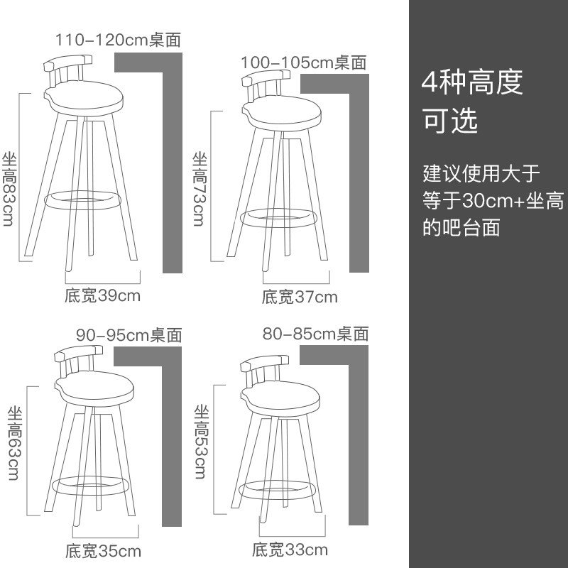 实木吧台椅家用高脚椅欧式旋转酒吧椅子前台复古吧凳简约高脚凳子