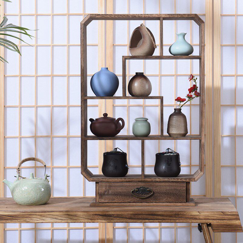 实木茶杯架茶具展示置物架抽屉博古架茶壶架茶宠墙台面多宝格台面