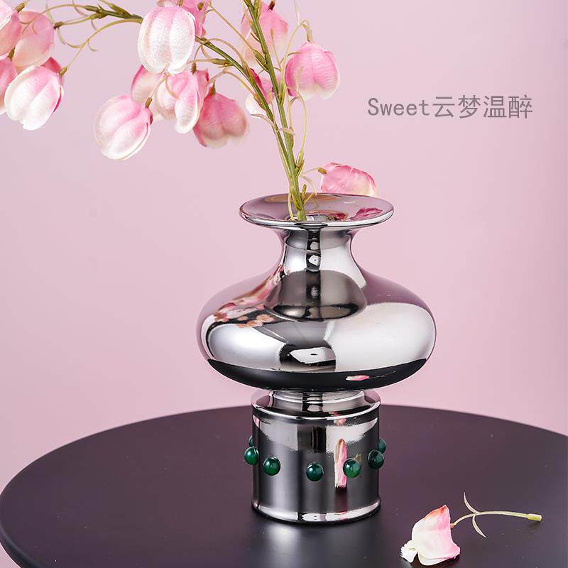 东方青瓷嵌玉新中式陶瓷花瓶客厅摆件花瓶创意可水养花器喜庆摆件