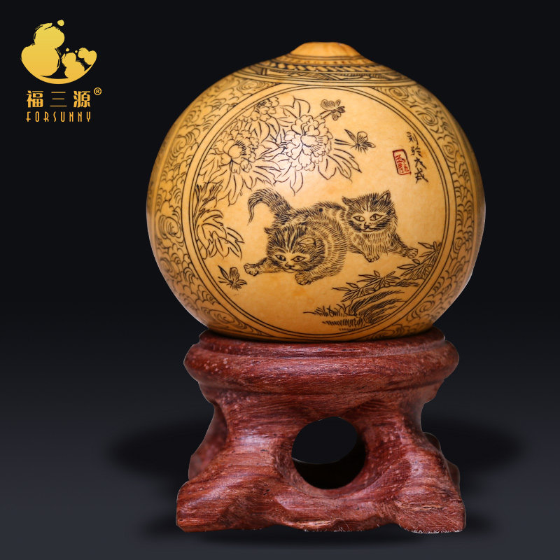 葫芦摆件天然文玩手把件手捻针刺鸡蛋绘画精品小转印小葫芦烙画