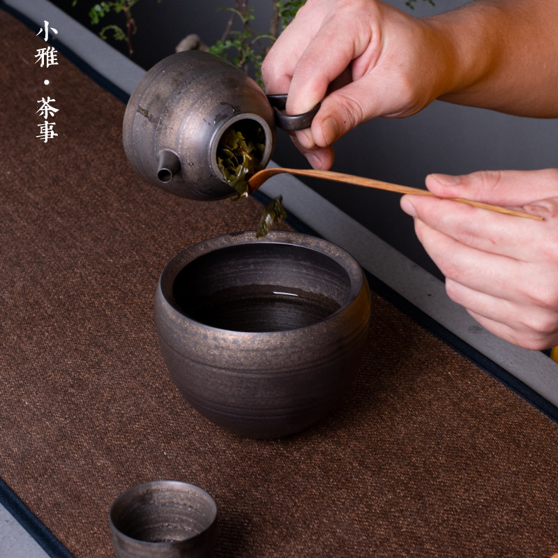 小雅 复古鎏金建水茶钵家用水盂陶瓷水洗茶洗大号杯洗铁锈釉茶缸