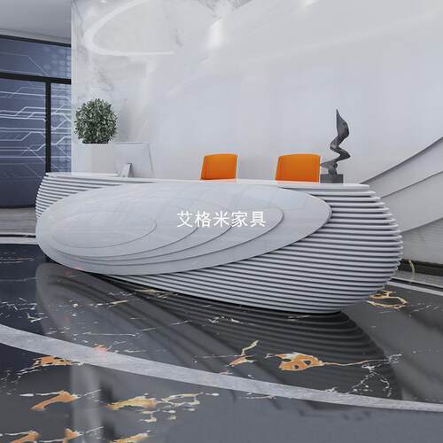 前台接待台公司迎宾白色烤漆公桌吧台简约现美容院收银台