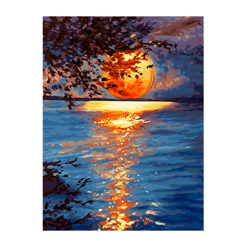 数字油画diy油彩画客厅风景手工绘填色高级感丙烯装饰画 月光与海