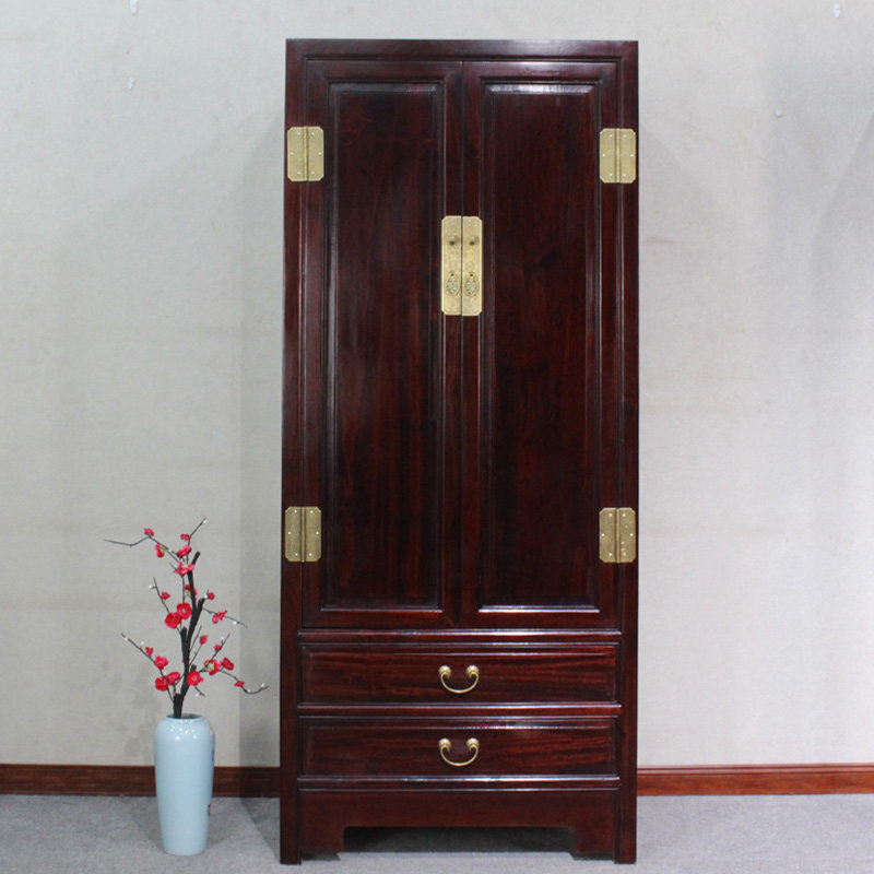 新中式香樟木衣柜实木古典卧室衣橱两门带抽屉小户型收纳储物柜子